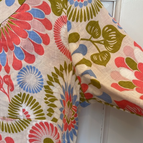 Boden 100% linen beach dress 6 petite blues green orange/red colors - Picture 5 of 9